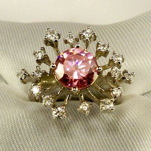New Suzanne Somers PINK Starburst Cubic Zirconias Silver Ring